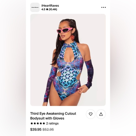 iHeartRaves Third Eye Awakening Cutout Bodysuit with Gloves - Blue and Purple - Picture 1 of 3